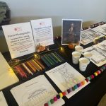 Gallery 2 - table of baroque-music themed coloring sheets and materials